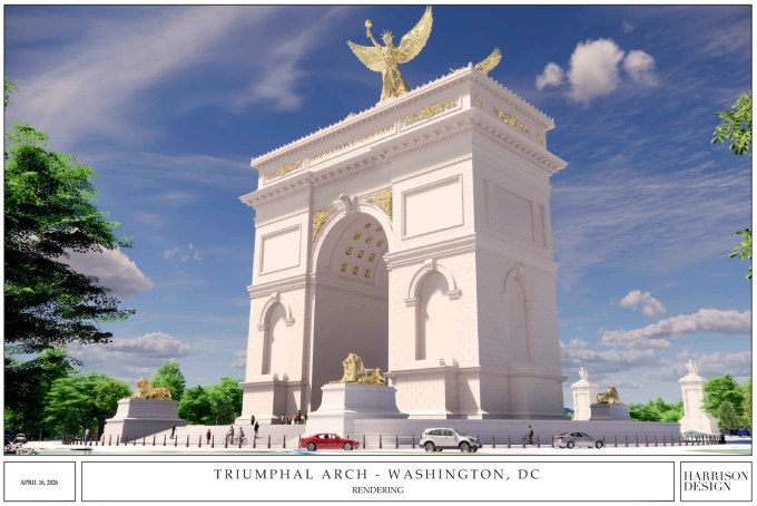 Architectural renderings of President Donald Trump's proposed triumphal arch, released by Harrison Design. (Harrison Design)