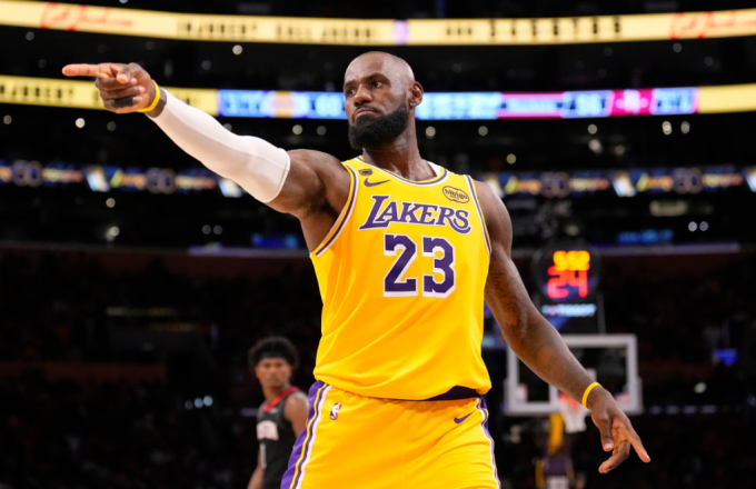 LeBron James helped his team to victory over the Rockets on Saturday night. Photograph: Mark J Terrill/AP