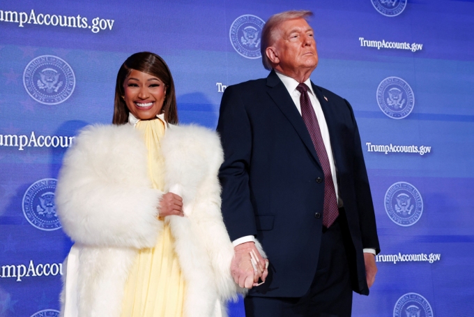 Nicki Minaj appeared with President Trump at an event for his financial accounts for children in January. REUTERS