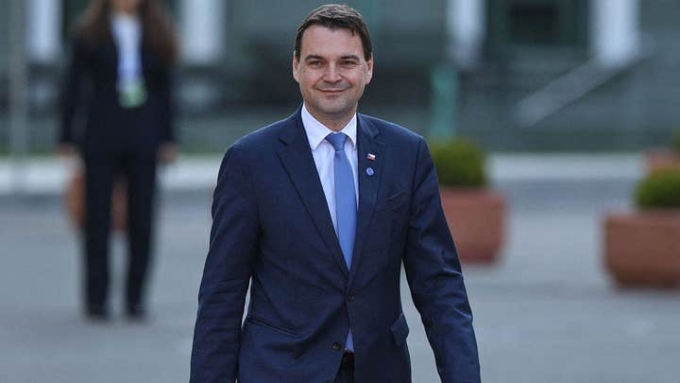 Czech Republic Foreign Minister Petr Macinka arrives at the 135th Session of the Committee of Ministers of the Council of Europe at the Palace of the Republic in Chisinau, Moldova, May 15, 2026. (Vladislav Culiomza/Reuters)