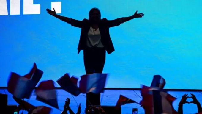 Marine Le Pen, le 1er mai 2026, lors de la "Fête de la Nation" organisée par le Rassemblement national à Mâcon. © Olivier Chassignole, AFP
