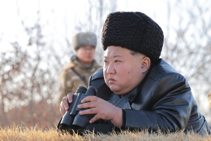 A picture released by North Korea's state media says it shows Kim Jong Un overseeing a cruise missile launch drill. KCNA/Shutterstock