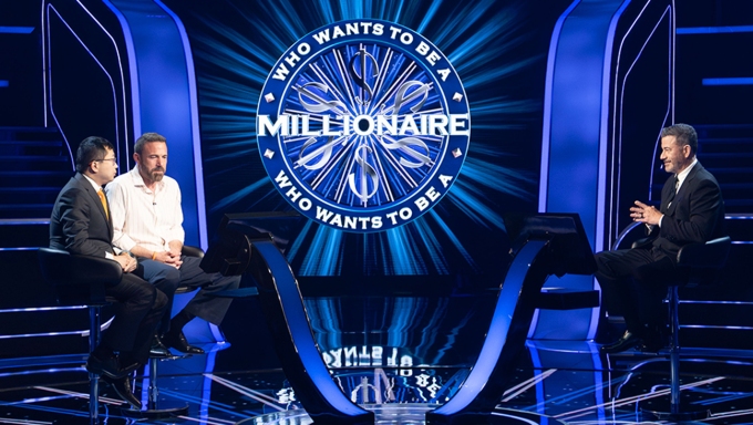Jimmy Kimmel won the Emmy for outstanding host for a game show for his stint on Who Wants to Be a Millionaire last year. He’s nominated again this year. Disney/Eric McCandless