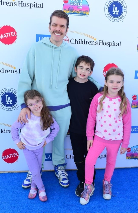 Hilton with his three children: Mario, Mia and Mayte. Picture: Vivien Killilea/Getty Images for UCLA Mattel Children's Hospital