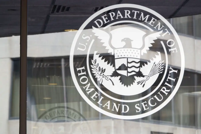 A U.S. Department of Homeland Security logo is displayed on May 30 in Washington.Kevin Carter | Getty Images