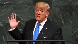 US President Donald Trump addresses the 72nd Annual UN General Assembly in New York on Tuesday. Picture: AFP/Timothy A ClarySource:AFP