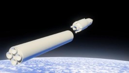 In computer stimulation shows the Avangard hypersonic vehicle being released from booster rockets. Picture: RU-RTR Russian Television via APSource:AP