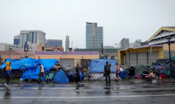 An encampment of people who are homeless in San Diego, California, on 20 August 2023. Photograph: Bryan Woolston/Reuters