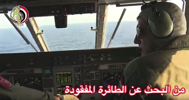 An image released by the Egyptian defence ministry f-rom an Egyptian plane searching the Mediterranean. Photograph: Uncredited/AP