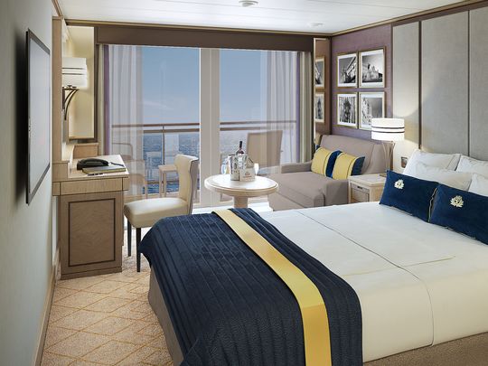 This rendering shows what Britannia Club cabins will look like when fully renovated. (Photo: Cunard Line)