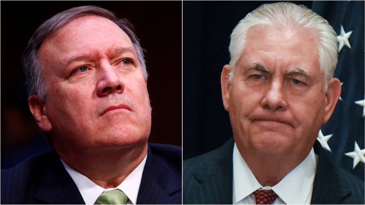 U.S. President Donald Trump said on Tuesday that current CIA director Mike Pompeo, left, would replace Rex Tillerson as secretary of state. (Reuters)