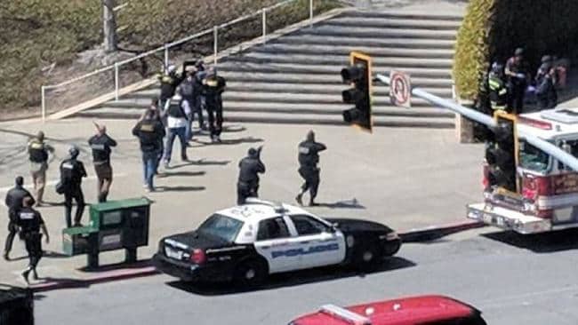 Police at the scene of a shooting at YouTube headquarters in San Bruno, California. Picture: InstagramSource:Supplied