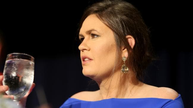Sarah Huckabee Sanders looked far from pleased at Michelle Wolf’s comments about her at the 2018 White House Correspondents’ Dinner.Source:Getty Images