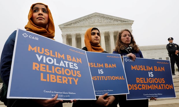 Protesters gather outside the US supreme court on 25 April. Photograph: Yuri Gripas/Reuters