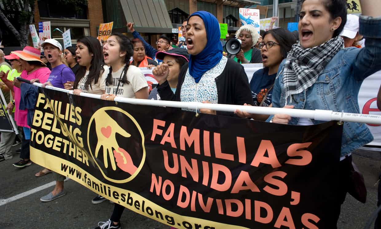 Marchers in San Diego protest against the separation of families detained at the US-Mexico border. Photograph: David Maung/EPA