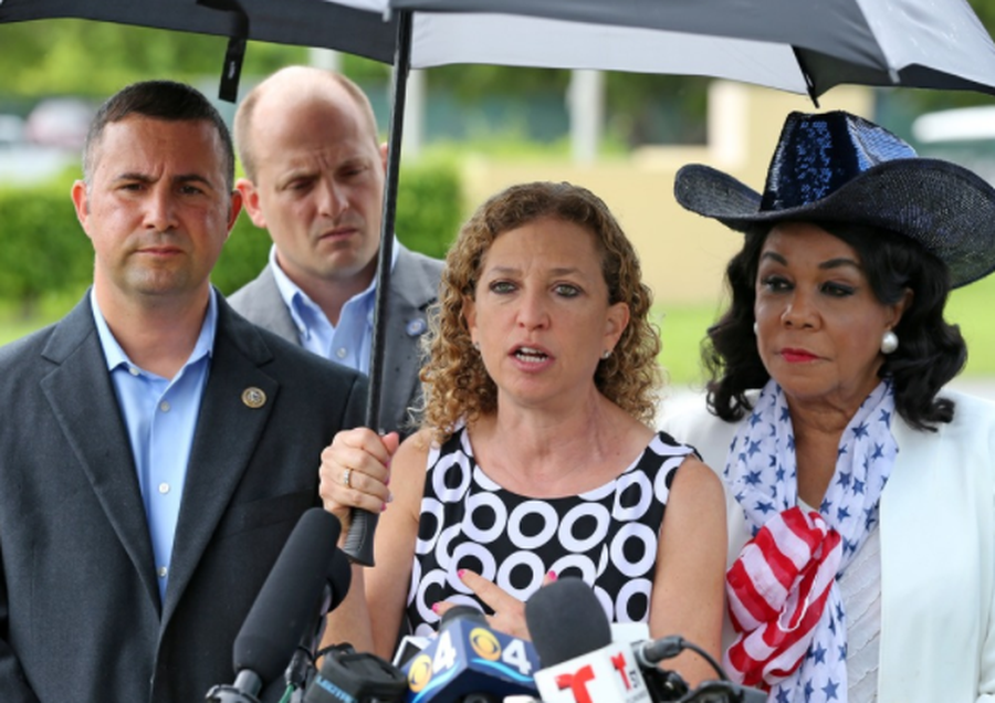 U.S. Representative Debbie Wasserman Schultz talked to the media on Saturday after touring through the Homestead shelter for migrant children. She was denied access into the facility Tuesday. [MIAMI HERALD]