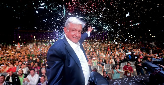 © Pedro Pardo, AFP | Newly elected Mexican President Andres Manuel Lopez Obrador at the Zocalo in Mexico City on July 1, 2018.