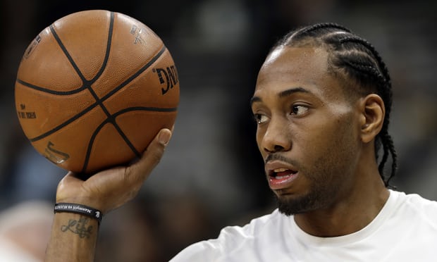 Kawhi Leonard’s 2017-18 season was shortened by injury troubles. Photograph: Eric Gay/AP