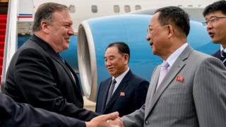 REUTERS / Mike Pompeo, greeted here by top North Korean officials, is staying overnight