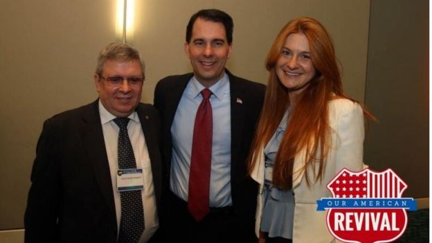 FACEBOOK/ MARIA BUTINA / Ms Butina and Mr Torshin met Wisconsin Governor Scott Walker at an NRA convention