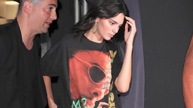 Date look? Kendall Jenner wore an odd outfit on a date with Ben Simmons … which included a Shaggy T-shirt. Picture: BACKGRID AustraliaSource:BackGrid