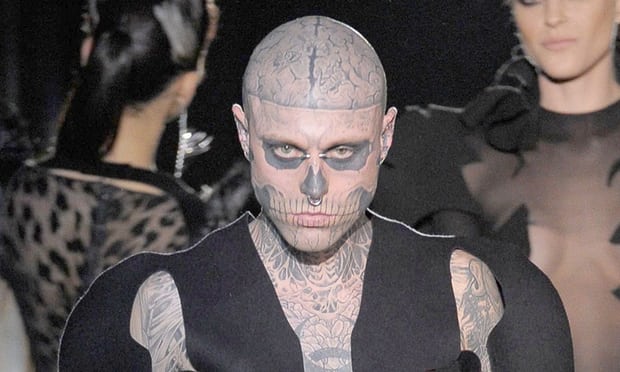 Zombie Boy modelling for Thierry Mugler in 2011. Photograph: Giovanni Giannoni/REX/Shutterstock