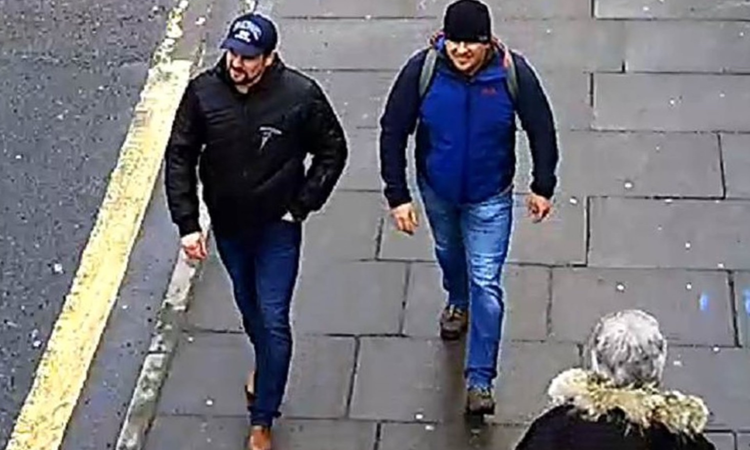 Novichok suspects Alexander Petrov and Ruslan Boshirov seen on CCTV on Fisherton Road, Salisbury, on 4 March 2018.