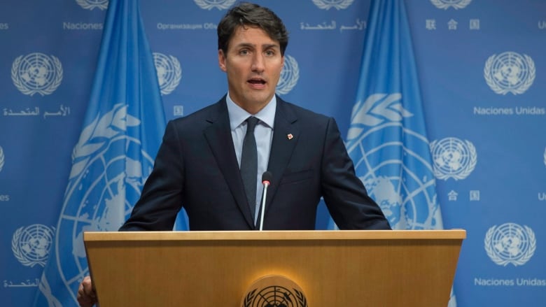 Canadian Prime Minister Justin Trudeau is pictured at the United Nations headquarters in New York City last year. Trudeau has said Canada and the world benefits when the country has a seat at the UN Security Council. (Adrian Wyld/Canadian Press