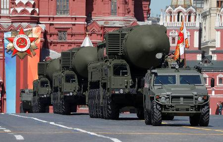 Russian servicemen drive Yars RS-24 intercontinental ballistic missile systems during the Victory Day parade at Red Square in Moscow, Russia May 9, 2018. REUTERS/Sergei Karpukhin