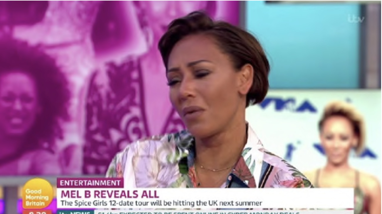 Mel B has snapped at a British TV presenter after having her ex’s statement read out on live TV.Source:Supplied