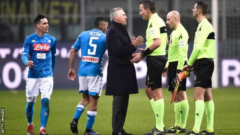 Napoli boss Carlo Ancelotti asked the referee to suspend the match after the abuse aimed at Koulibaly
