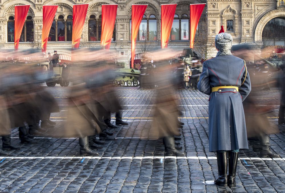 The military parade at Red Square in Moscow. Photographer: MLADEN ANTONOV/AFP/Getty Images