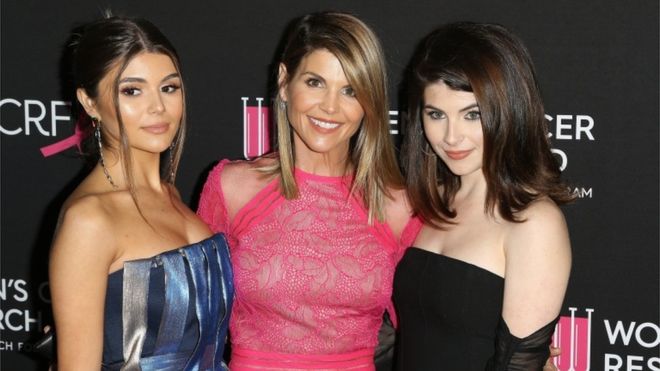EPA / (From left to right): Olivia Jade Gianulli, Lori Loughlin and Isabella Gianulli. Ms Loughlin allegedly used the scam to get her daughters into USC.
