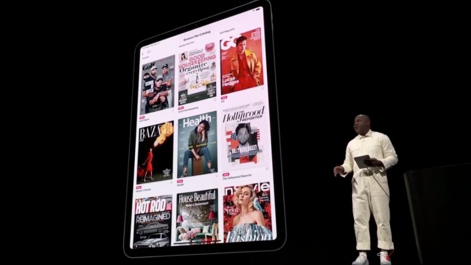 Apple / Designer Wyatt Mitchell unveiling the Apple News+ product on March 25.