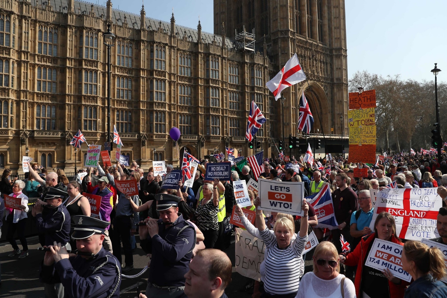 Brexit supporters demonstrated outside Parliament in London on Friday as lawmakers debated inside. Credit: Daniel Leal-Olivas/Agence France-Presse — Getty Images