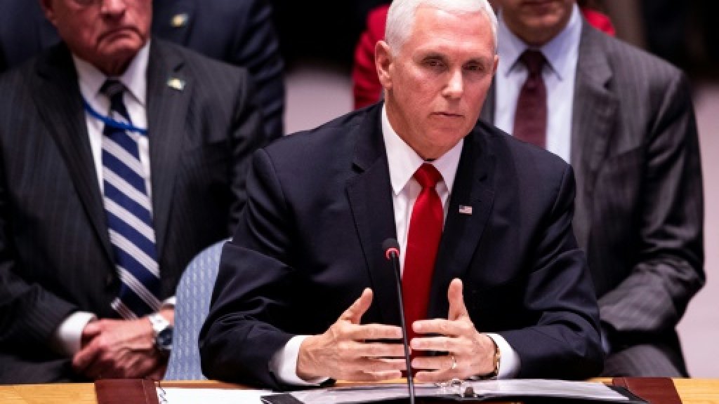 US Vice President Mike Pence speaks during a Security Council meeting about the situation in Venezuela at the United Nations in New York on April 10, 2019 in New York City AFP