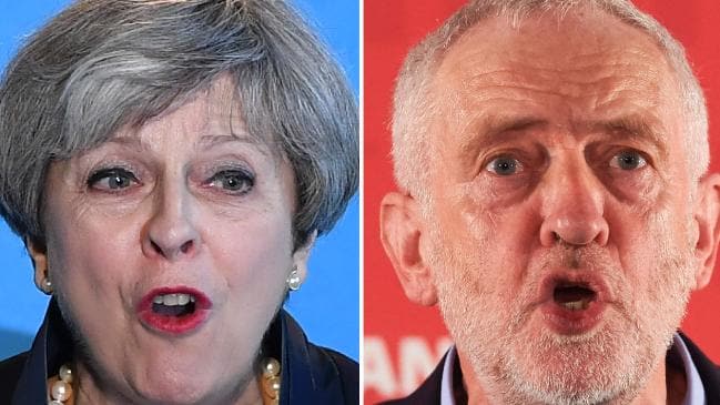 Britain's Prime Minister Theresa May (L) says she will work with Labour Party Jeremy Corbyn (R) to get a Brexit deal. Picture: AFPSource:AFP