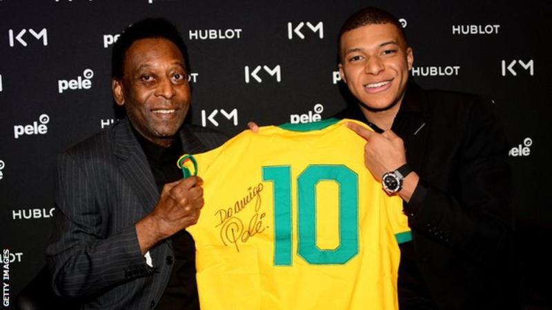 Pele was in Paris for a promotional event with PSG forward Kylian Mbappe