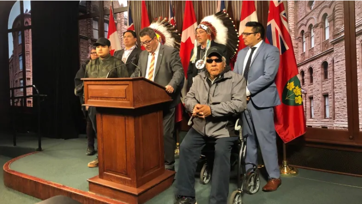 At a news conference at Queen's Park Monday, First Nations leaders and members of Kashechewan First Nation demanded action from the federal and provincial government on relocating their community, which floods every spring. (Rhiannon Johnson�