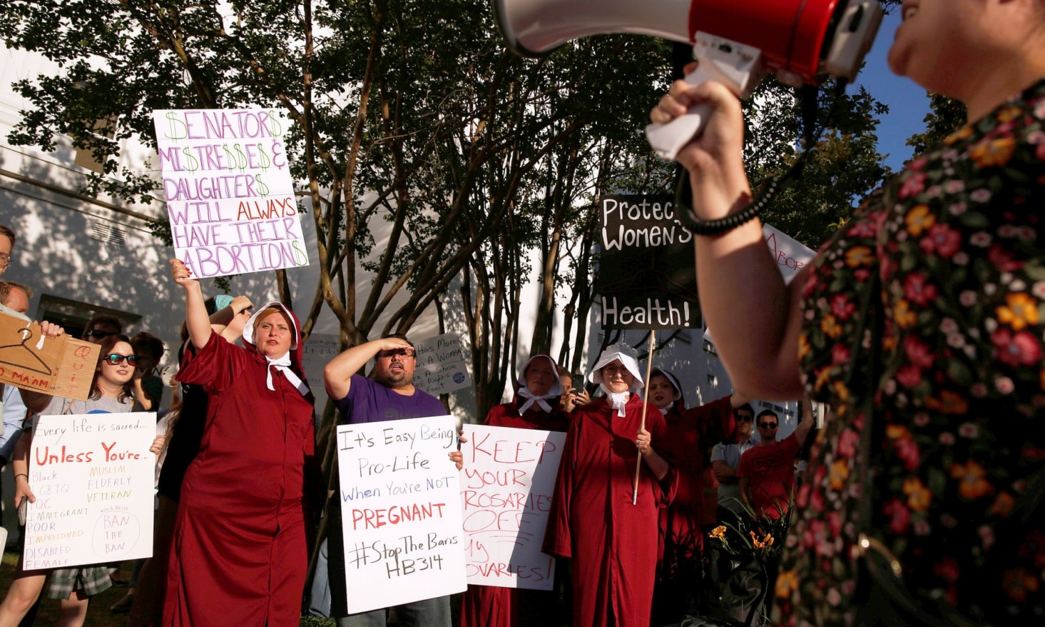 Pro-choice supporters protest as Alabama state senate votes on the strictest anti-abortion bill in the United States. Photograph: Christopher Aluka Berry/Reuters