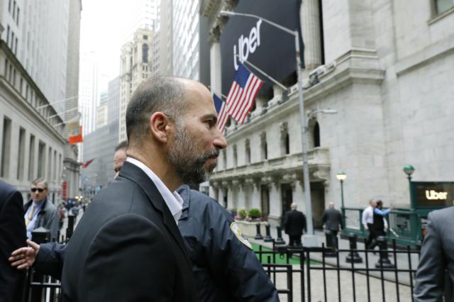 Uber CEO Dara Khosrowshahi arrives at the New York Stock Exchange for his company's initial public offering, Friday, May 10, 2019. (AP Photo/Mark Lennihan)