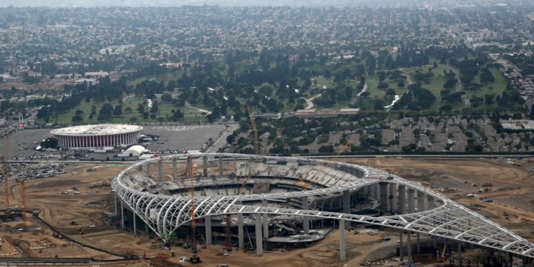 The LA Rams stadium is seen under construction in Inglewood, California on May 9, 2019. Daniel Slim/Getty Images