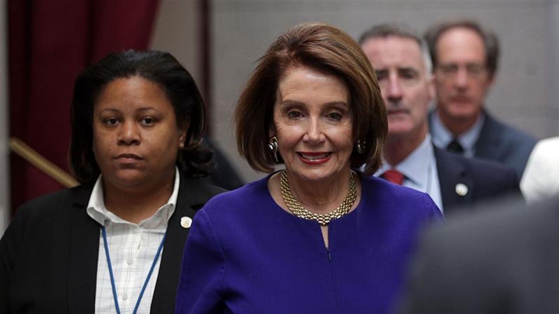 US Speaker of the House Nancy Pelosi arrives at a House Democrats meeting at the Capitol [Alex Wong/Getty Images/AFP]