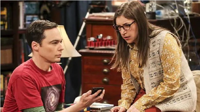 Sheldon (Jim Parsons) and Amy (Mayim Bialik) get an important call in the final episode of The Big Bang TheorySource:Supplied