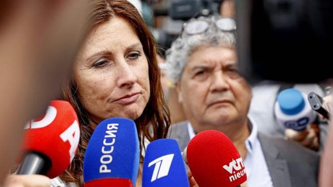 Silene Fredriksz, whose son and daughter-in-law were killed in the Malaysia Airlines MH17 downing in 2014, speaks to media before a press conference in the Netherlands. Picture: Robin van Lonkhuijsen / ANP / AFPSource:AFP
