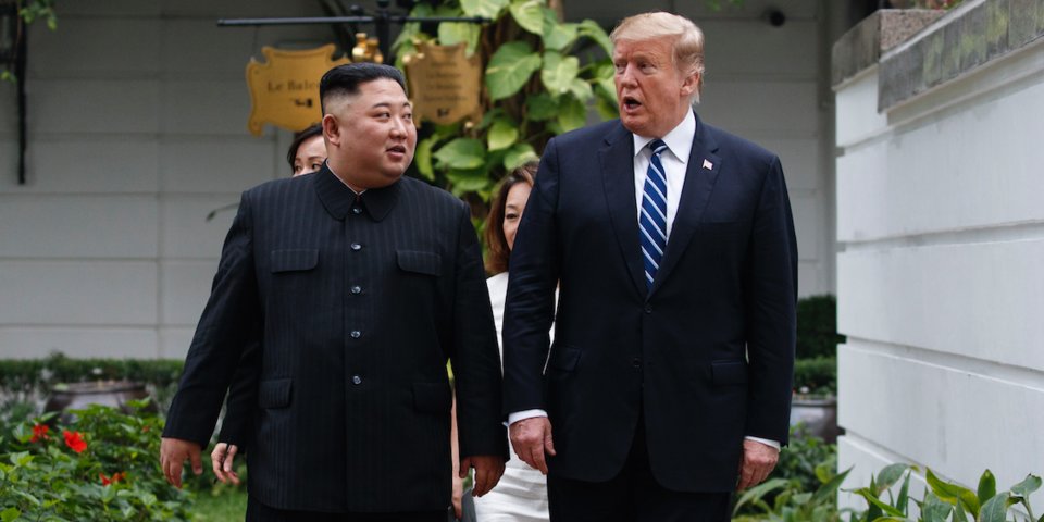 President Donald Trump and North Korean leader Kim Jong Un take a walk after their first meeting at the Sofitel Legend Metropole Hanoi hotel, Thursday, Feb. 28, 2019, in Hanoi. Evan Vucci/AP Photo