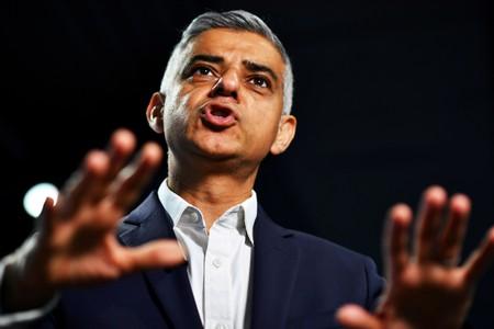 FILE PHOTO: Mayor of London Sadiq Khan speaks during an interview with Reuters at an event to promote the start of London Tech Week