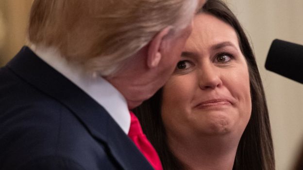 SAUL LOEB/GETTY IMAGES / Sarah Sanders with Donald Trump as they announce her resignation