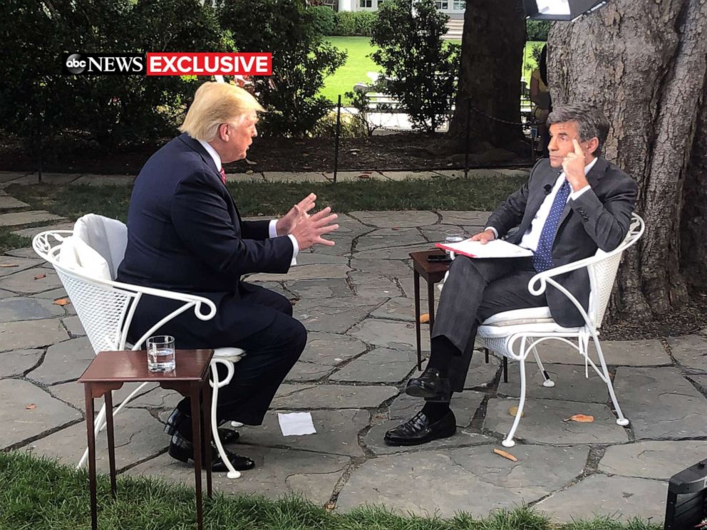 ABC News' George Stephanopoulos talks with President Donald Trump at the White House in Washington, June 12, 2019.