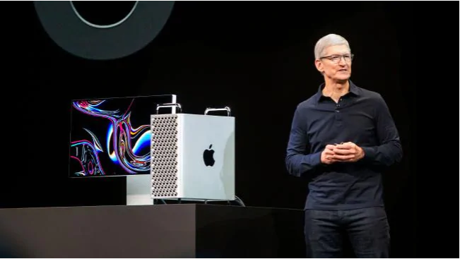 Apple CEO Tim Cook presents the new Mac Pro computer. Picture: Brittany Hosea-Small/AFPSource:AFP